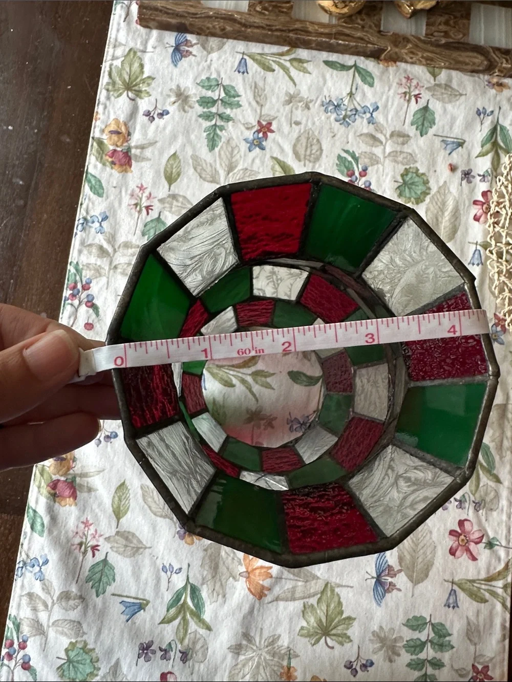 Green & Red Stained Glass Mosaic hurricane Glass- Home Accents